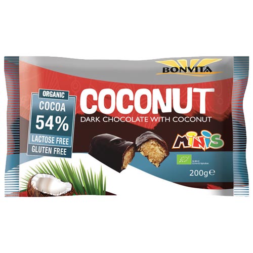 Bonvita Vegansk Chokoladebar med kokos - Mini - 10 stk
