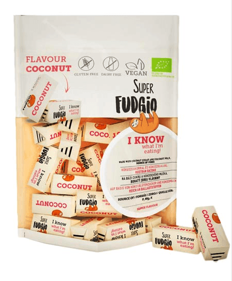 Super Fudgio Veganske karameller med kokossmag, øko 100 g.