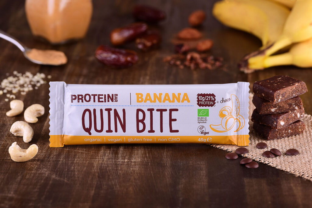Quin Bite, Vegansk proteinbar - Banan & Choko, glutenfri, Øko