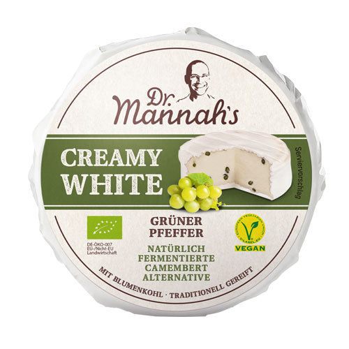 Creamy White, Vegansk camembert-alternativ af fermentet blomkål med grønne peberkorn, Øko (bedst før 31/5)